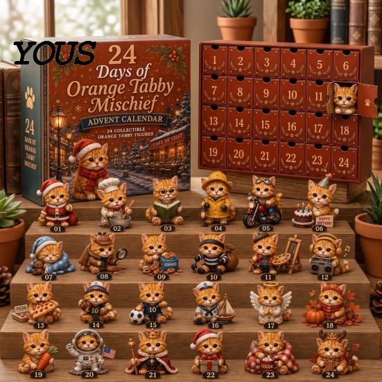 Christmas Countdown Calendar for Kids Magic Animal Advent Calendar, 24-Day Highland Cow/Cat/Sheep/Red Bird Acrylic Ornament Set, Gift Cow
