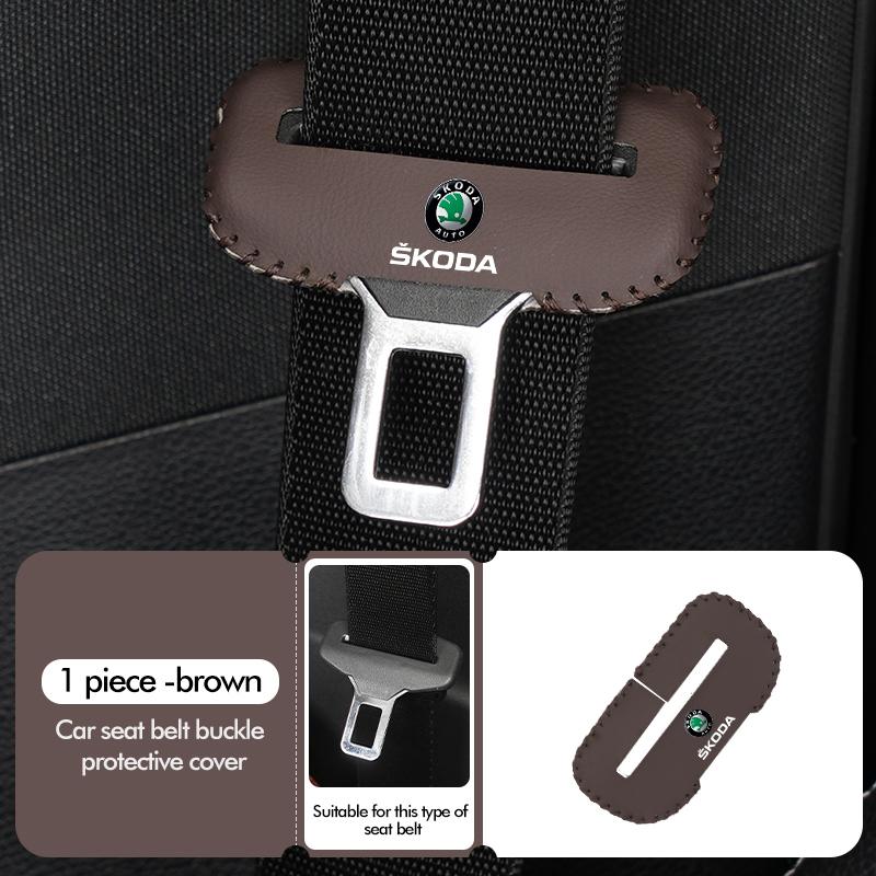 cqmes7 For Skoda PU Leather Car Seat Belt Buckle Clip Cover Protector Anti-Scratch Case Kodiaq Fabia Kamiq Karoq Octavia 2 3 Rapid