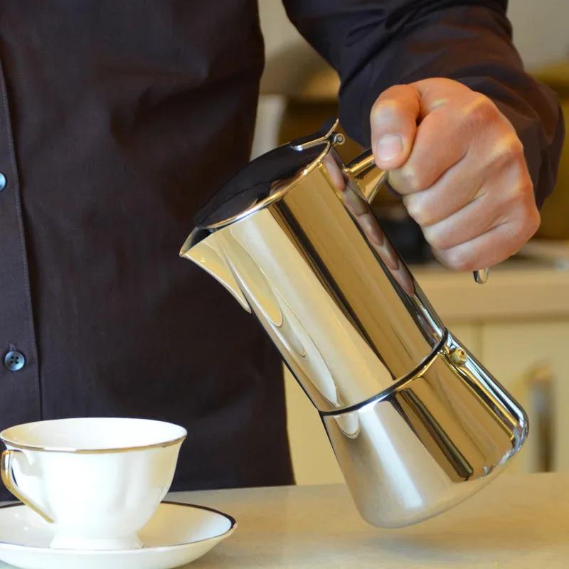 200ml/300ml Portable Coffee Pot 304 Stainless Steel Moka Pot Kitchen Coffee Bar Percolator Drink Kettle Camping Coffee Utensil