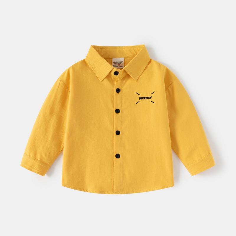Kinder Langarmhemd 2025 Herbst Jungen Revers einfarbig besticktes Hemd Baby Oberteil trendige Kinderbekleidung