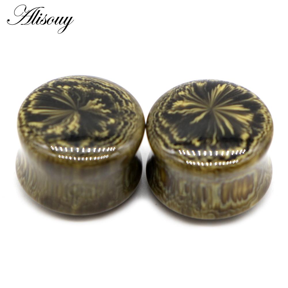 Alisouy 2PCS Einzigartige Harz Frauen Männer Ohr Stecker Flesh Tunnel Runde Sattel Ohr Keil Gauge Expander Piercing Körper Schmuck