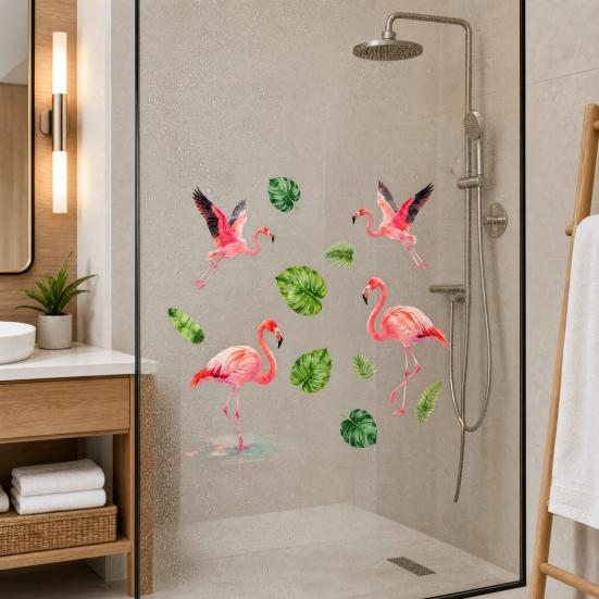 Adesivo Statico per Vetri, Pellicola per Finestre Trasparente con Motivo a Fenicottero, Decalcomania Elettrostatica per Vetri, Pellicola Decorativa Impermeabile Resistente ai Graffi