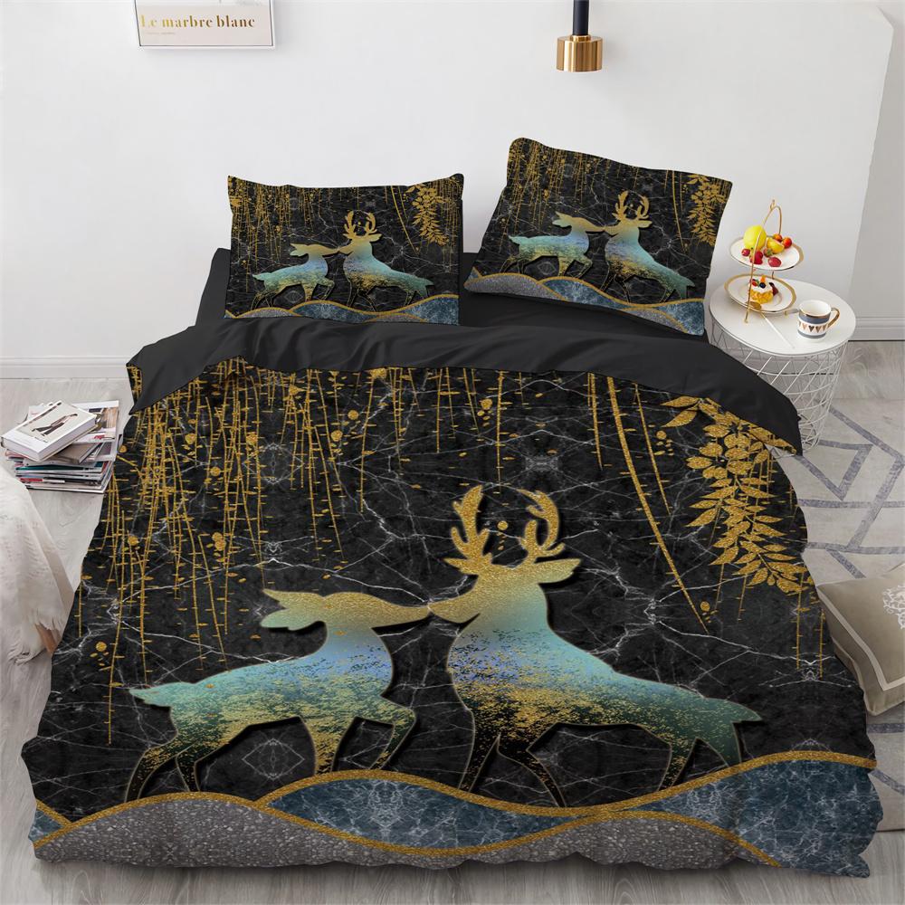 Elk Duvet Cover Set Antlers Flowers Landscape Decor for Adult Teens Kids Quilt Cover Bedspread Cover Floral Printed Bedding Set