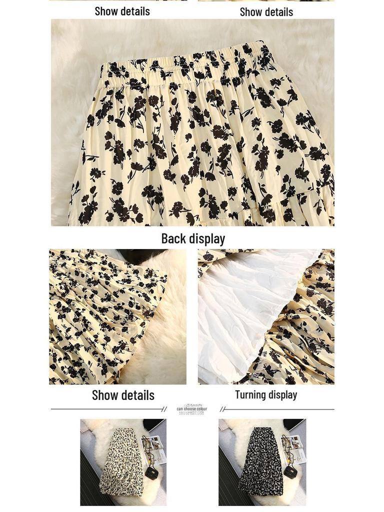 Fustă A-Line Plisată Florală pentru Femei - Retro Midi cu Talie Înaltă pentru Primăvara/Vara 2025