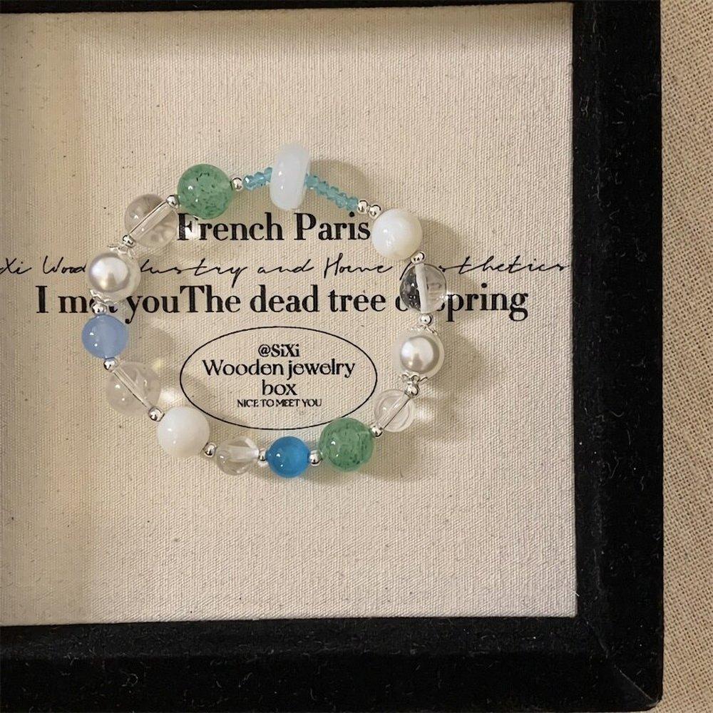 Women's Ocean Blue Crystal Ball Pearl Bead Bracelet