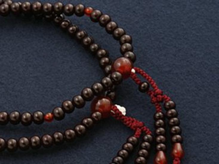 Kyoto Butsudan Hayashi Buddhist Prayer Beads, Shingon Buddhism, 0 Shaku (1.5 ft.), Rosewood with Agate, Crimson Tassel (Women's), Formal, Authentic