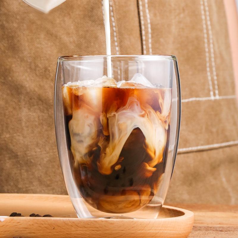 Kreativer doppelwandiger Glasbecher, Hitzebeständiger italienischer Espresso-Kaffeebecher mit Henkel, Wärmeisolierter transparenter Glas-Wasserbecher für den Haushalt, Verbrühschutz
