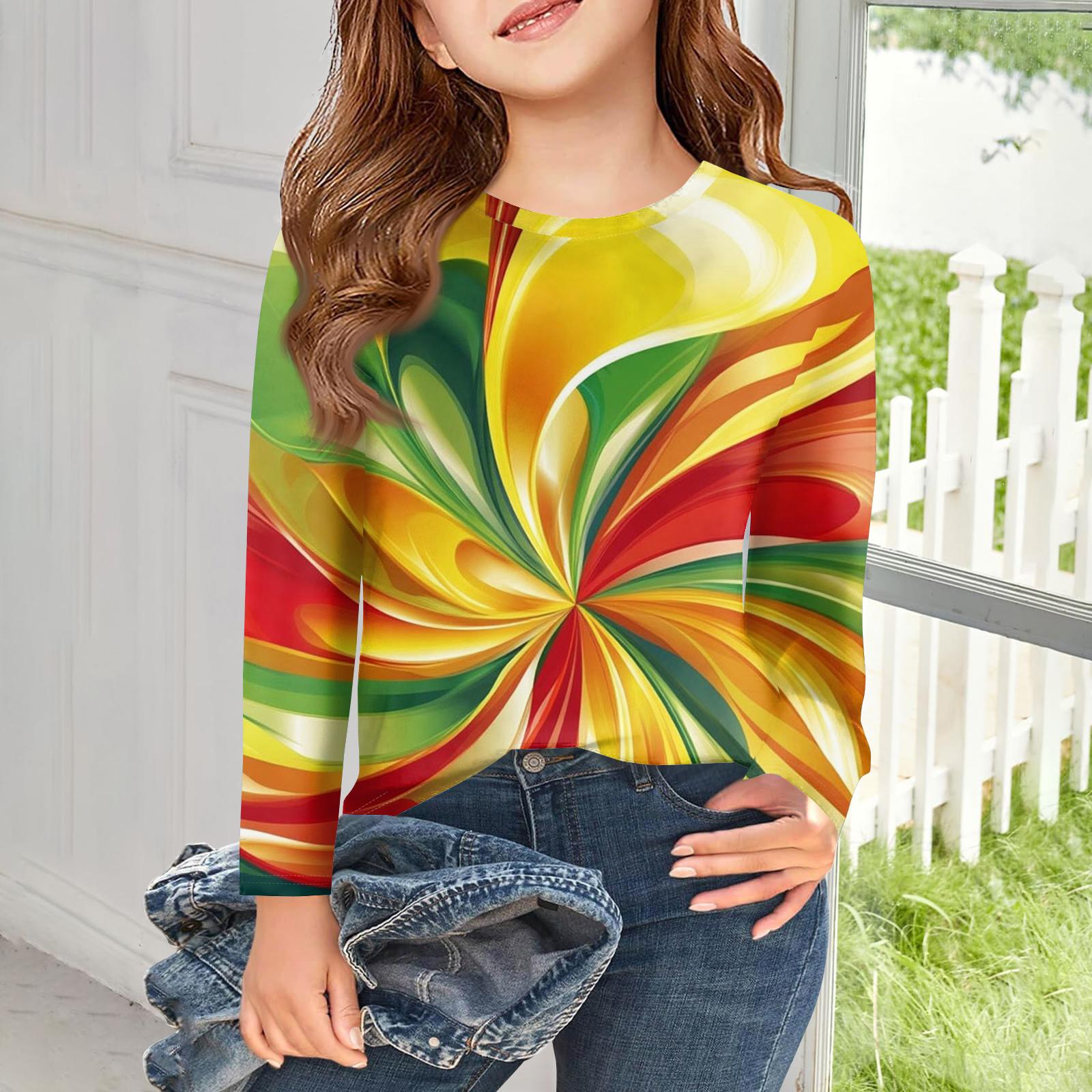 

Дівчачі футболки з довгим рукавом Дитячі осінні топи Круглий виріз З принтом Базові футболки 130