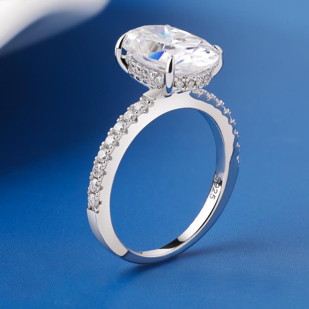 4.5CT Oval Cut All Moissanite Engagement Ring for Women CopperHidden Halo Diamond Rings Wedding Bands Jewelry GRA