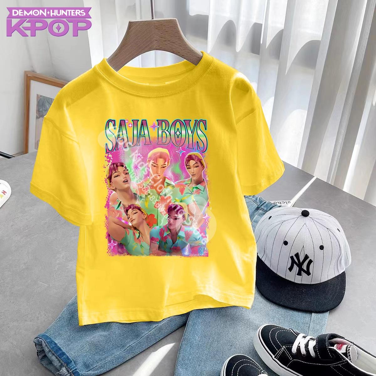 

Милі Мультяшні Футболки Saja для Хлопчиків Kpop Футболка Мисливці на Демонів Дитячі Хлопчик Дівчинка Літо Короткий Рукав Круглий Виріз Топи Дитячий Одяг 160
