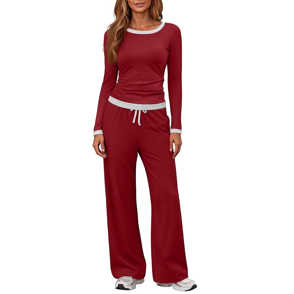 Women's Long-Sleeve Casual Sports Two-Piece Set With Loose Wide-Leg Pants
