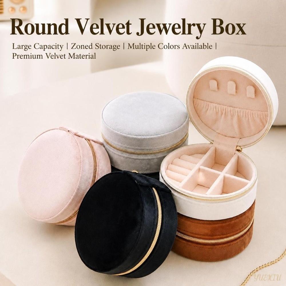 Velvet Travel Jewelry Case Round Mini Portable Jewelry Storage Ring Jewelry Box  Storage Use