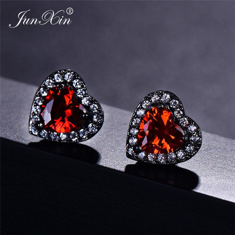 Luxury Female Black/Green/Red/Blue/White Stud Earring Fashion Small Opal Heart Earrings For Women Vintage Wedding