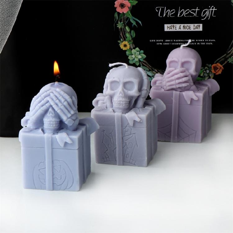 Reusable Silicone Mold Gift Box Skull Head Candle Mould Creative Aromatherapy Making Mold Festive Decoration Supplies
