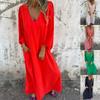 Rochie Midi Asimetrică Casual Largă cu Decolteu în V și Buzunare pentru Femei