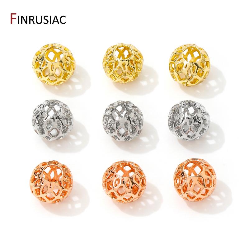 18K Gold Plated Brass Beads For Bracelets, 4/6/8mm Round Hollow Spacer Beads,Separators For Beads,DIY Jewelry Making Accessories
