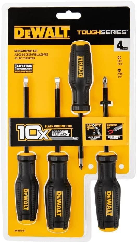 DeWalt Tough Series Screwdriver Set of 4 with Magnet, DWHT65101 [Parallel Import]