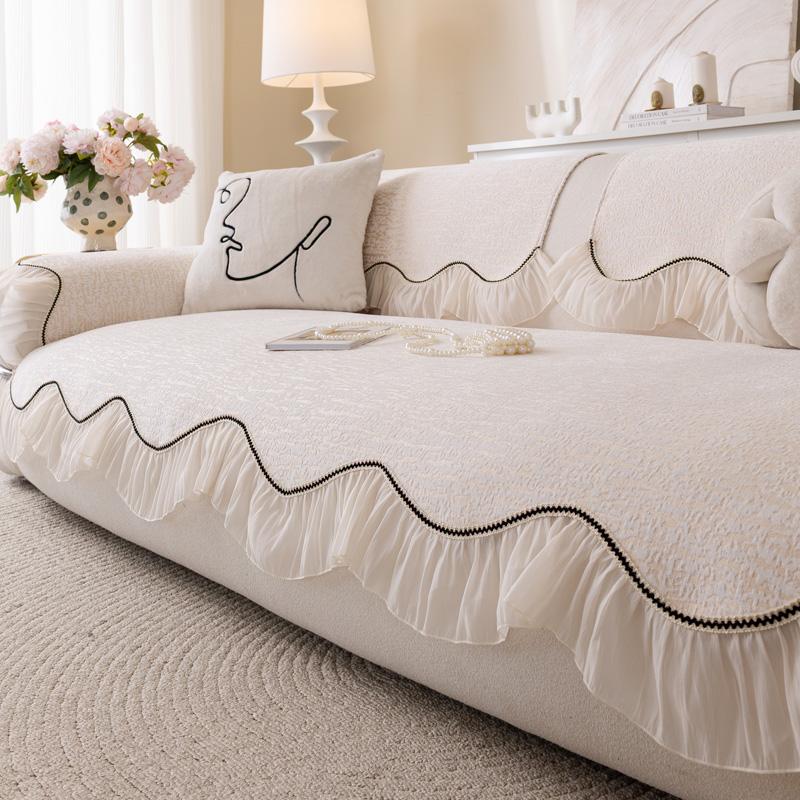Cream Style Sofa Cushion Seasonal Universal Chenille Anti Cat Scratch Cover Cloth Skirt Edge Non-slip Cushion for Living Room