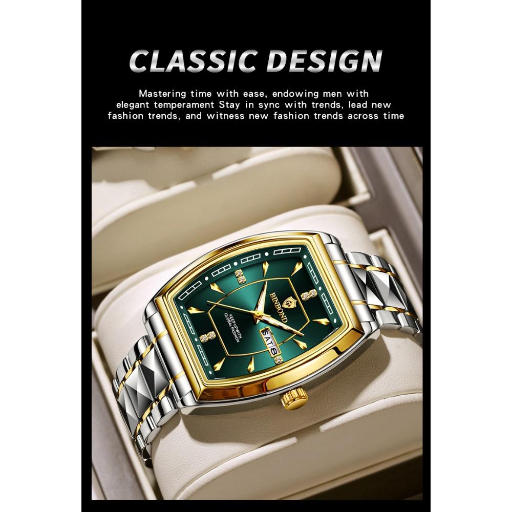 BINBOND B400 Top Brand Quartz Waterproof Watches For Men Luxury Diamond Dial Elegant Stainless Steel Luminous Business Men Watch