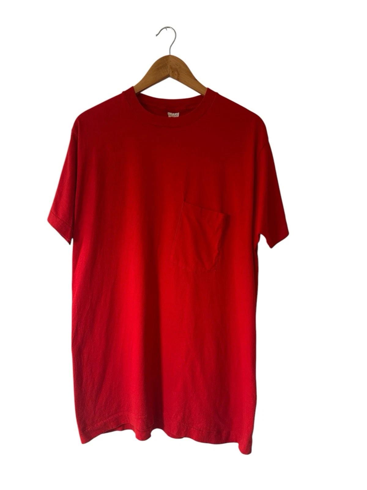 Vintage Fruit Of The Loom Blank Pocket T Shirt Men’s XL Red USA 2XL