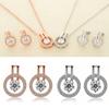 Kvinners Zircon Round Pendent Choker Chain Halskjede Øredobber Bryllupssmykker Sett
