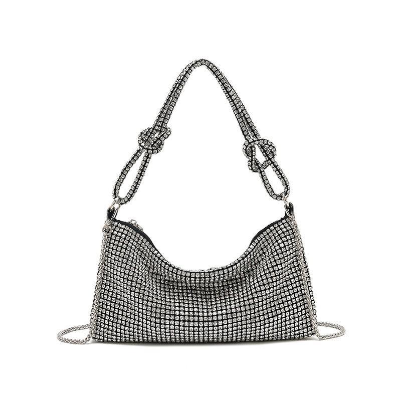 

French Knotted Underarm Bag Handmade Full Drill Hot Drilling Shoulder Party Handbag Dinner серебряный