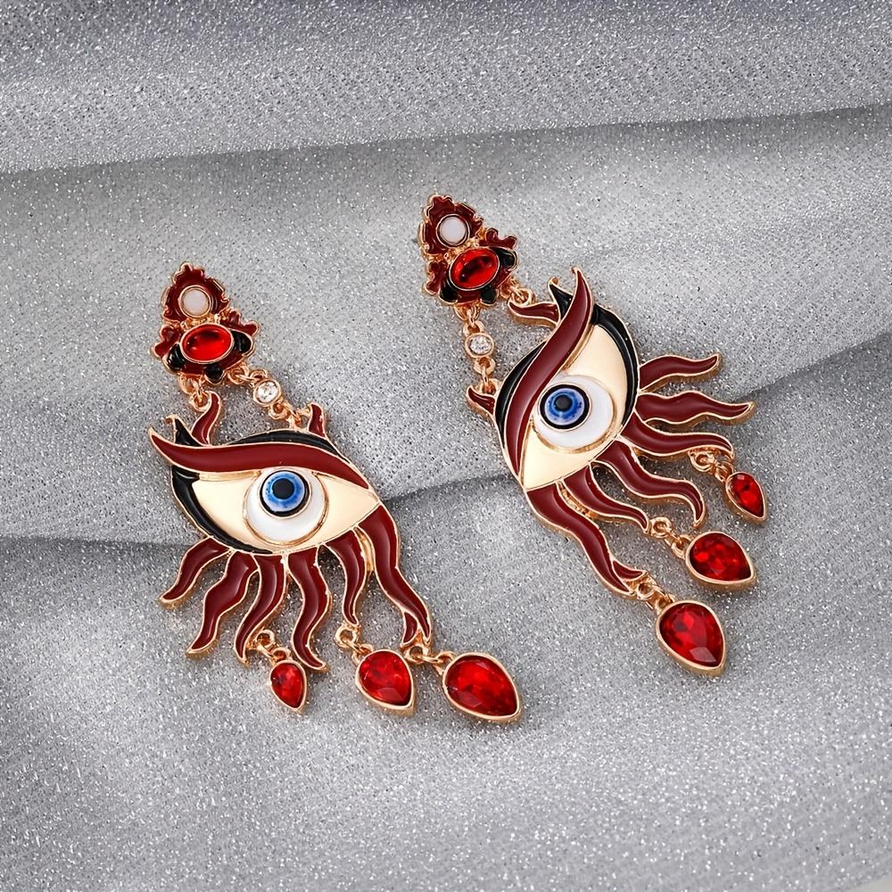 Red Evil Eye Tassel Earrings