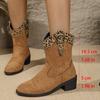 European and American Foreign Trade Thick Heel Medium Tube Color Matching Knight Boots Women's New Pointed Buckle Leopard Print Thin Cigarette Boots