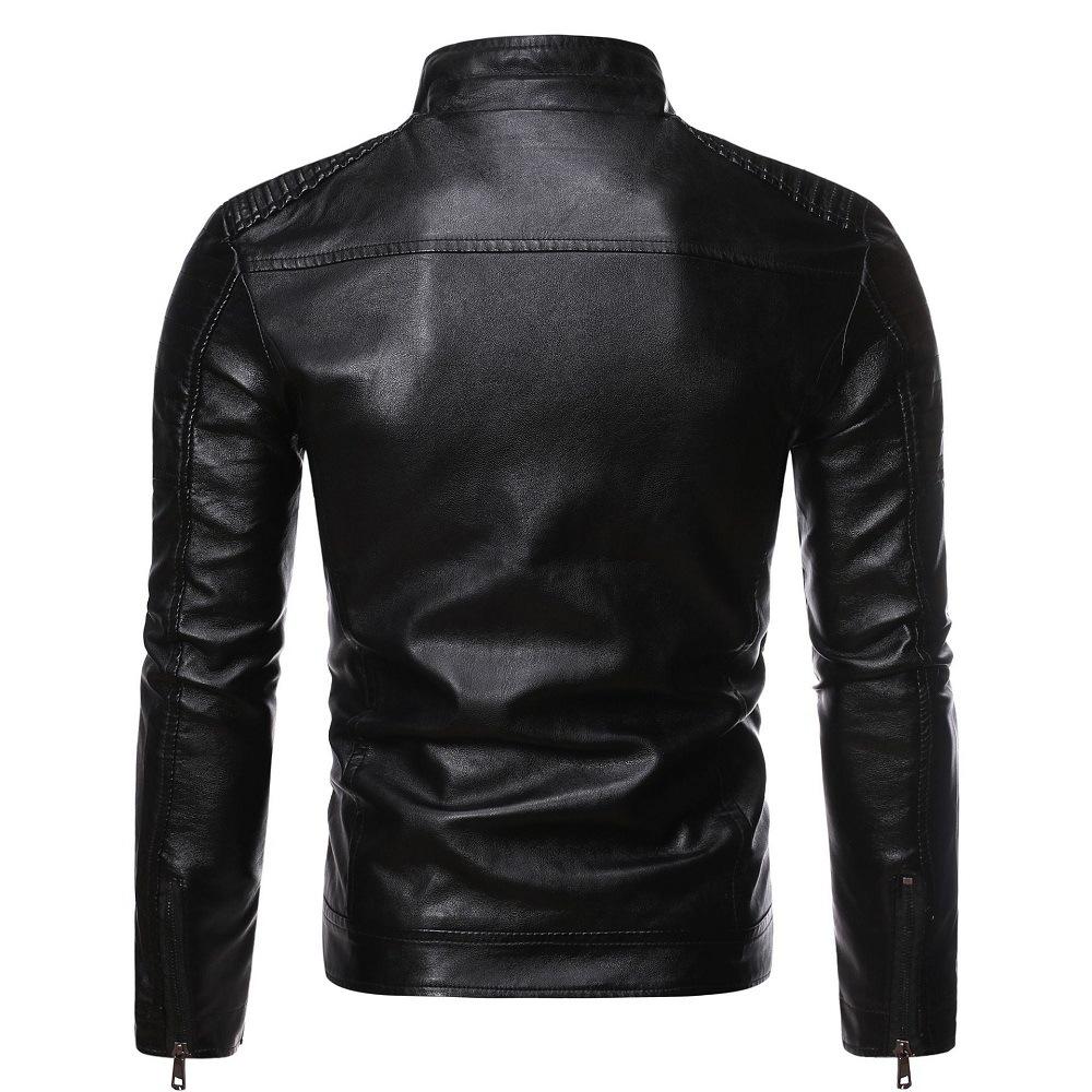 Men's Casual Washed PU Leather Motorcycle Jacket - Slim Fit, Autumn/Winter 2023 Trend