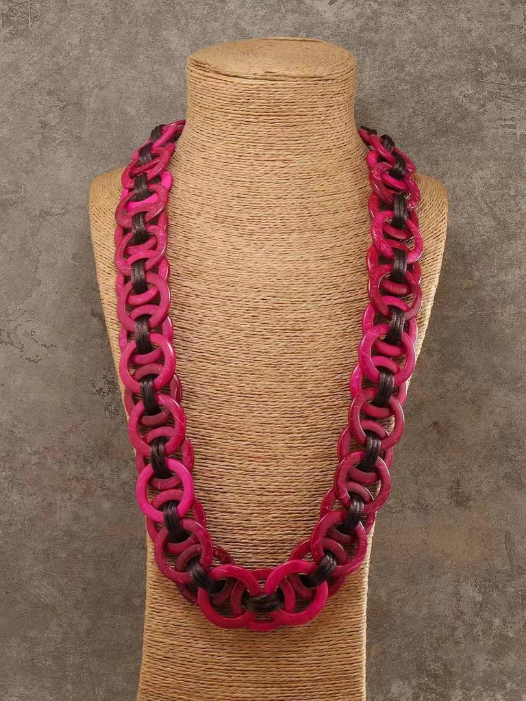 Bohemian Coconut Shell Necklace for Women, Exotic Vintage Long Lariat Natural Handmade Ethnic Layering Jewelry Boho Chic Gift