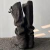 Sheepskin version~ Pile boots belt buckle skinny boots pointed low heel retro western cowboy boots female knight boots