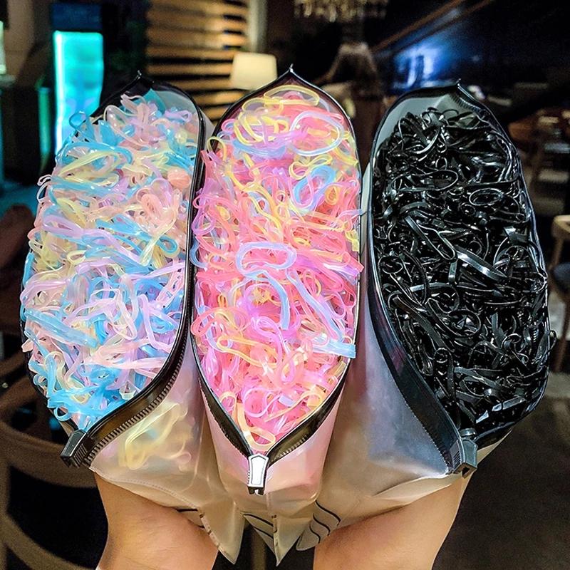 

1000 шт./1 пакетик, милая большая круглая резинка, одноразовое эластичное кольцо для волос, аксессуары для волос для девочек