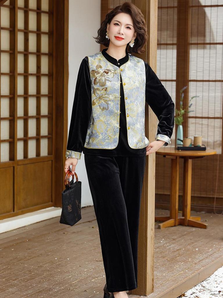 2026 Chinese-Style Tang Suit Three-Piece Set for Middle-Aged & Elderly Women: Spring & Autumn