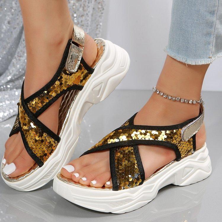 

Large size sequined fish mouth sandals summer new European and American style with beach sandals 42 золотой