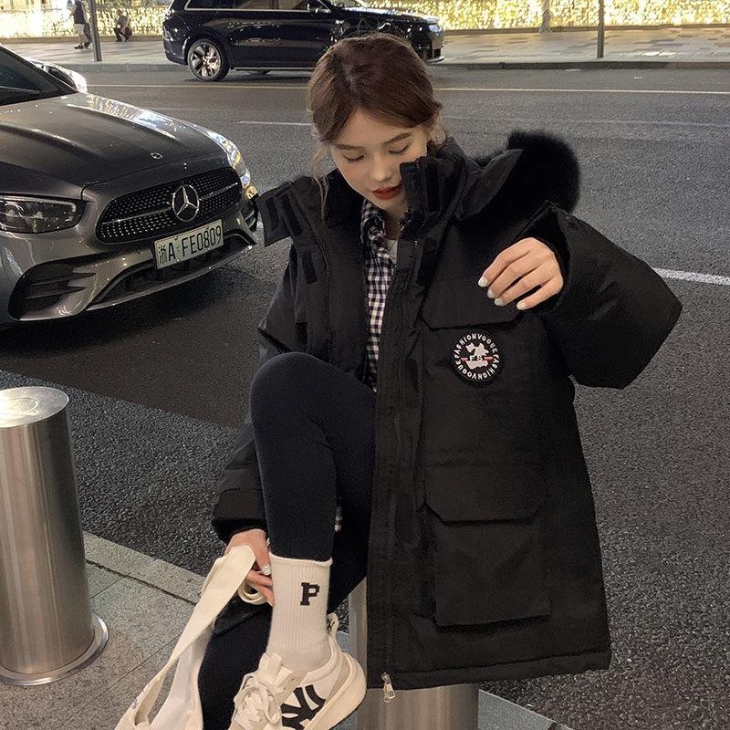 New big fur collar cotton clothes small jacket tooling jacket drawstring waist thin pie overcome women