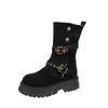 Mid-calf Square Heel Modern Boots Winter Slip-on 2024 High Quality Ladies Shoes Round Toe High Heel Buckle Punk Women's Boots