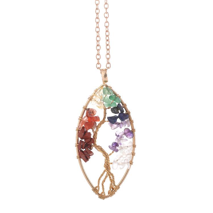 Natural Gravel Geometric Irregular Tree Of Life, Crystal Fortune Tree Necklace N145