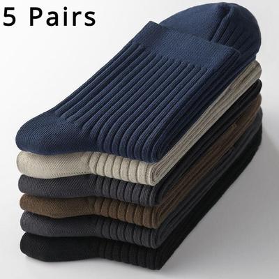5 Pairs/Lot Men's Vertical Striped Cotton Socks Mid-calf Breathable Socks Business Sports Socks