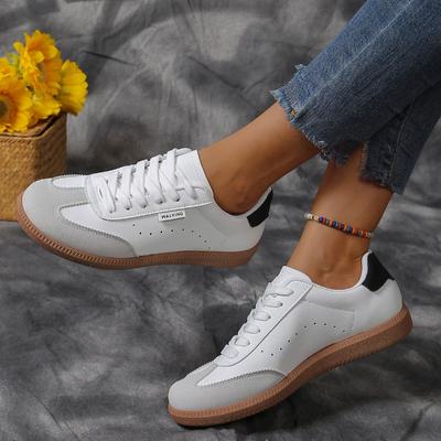 2024 Farbpassende Schuhe für Damen mit runder Zehenpartie und flachem Ausschnitt, vulkanisierte Schuhe zum Schnüren mit flachem Absatz, bequeme Damenschuhe