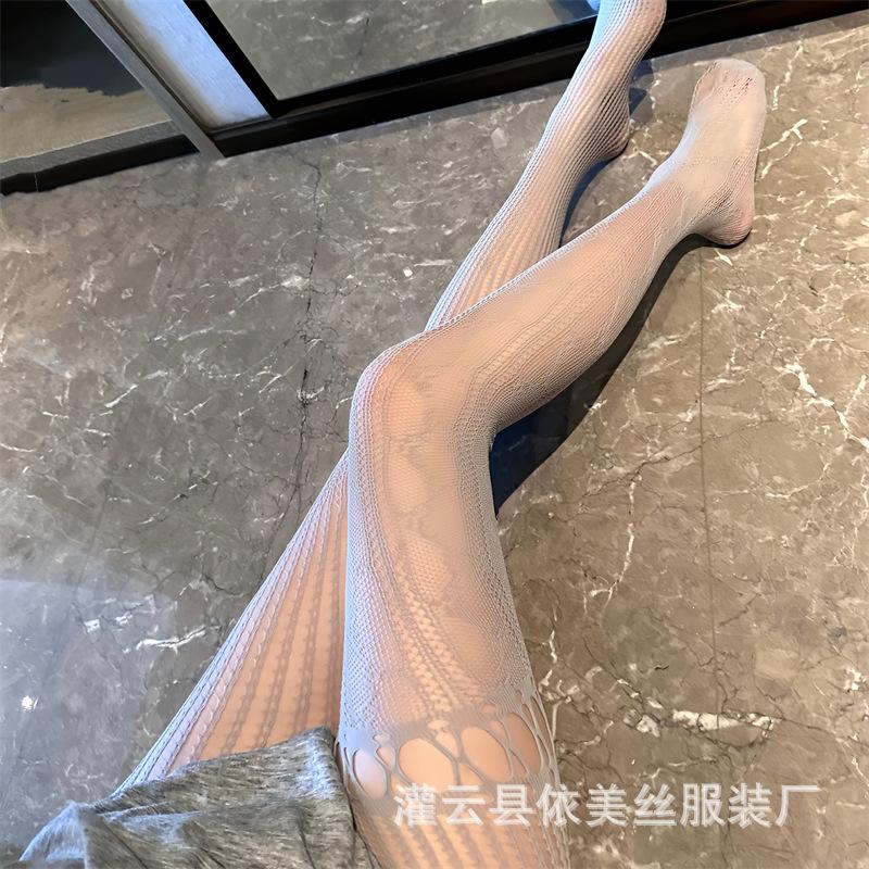 Sex Stockings Lace Gray American Hollow Mesh Socks Ab Pantyhose Women's Spring and Autumn Thin Black Silk