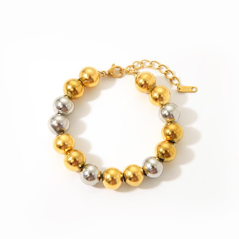 INS Fashion 18K Gold-Plated Stainless Steel Beaded Necklace, No-Fade, High-Grade Titanium Steel Jewelry.