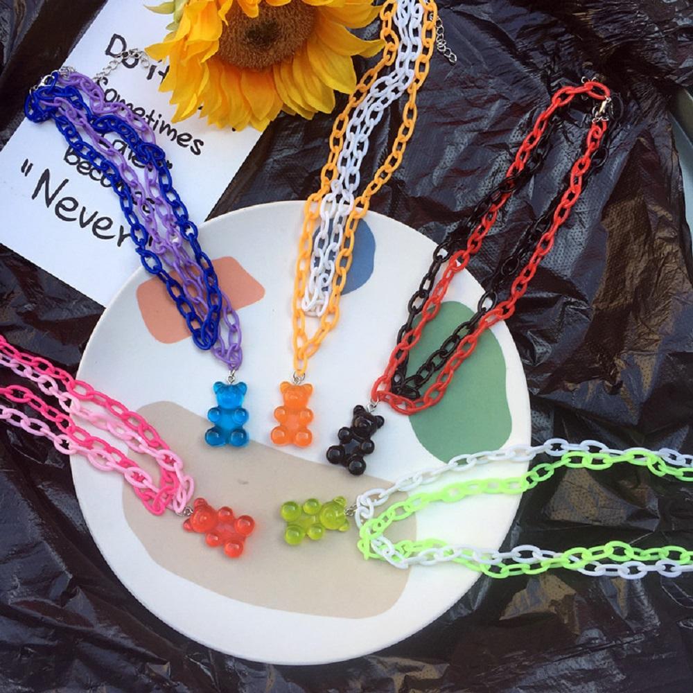 Acrylic Women Cartoon Geometric Girls Chain Pendant Multilayer Necklace Bear Necklace Cute Choker