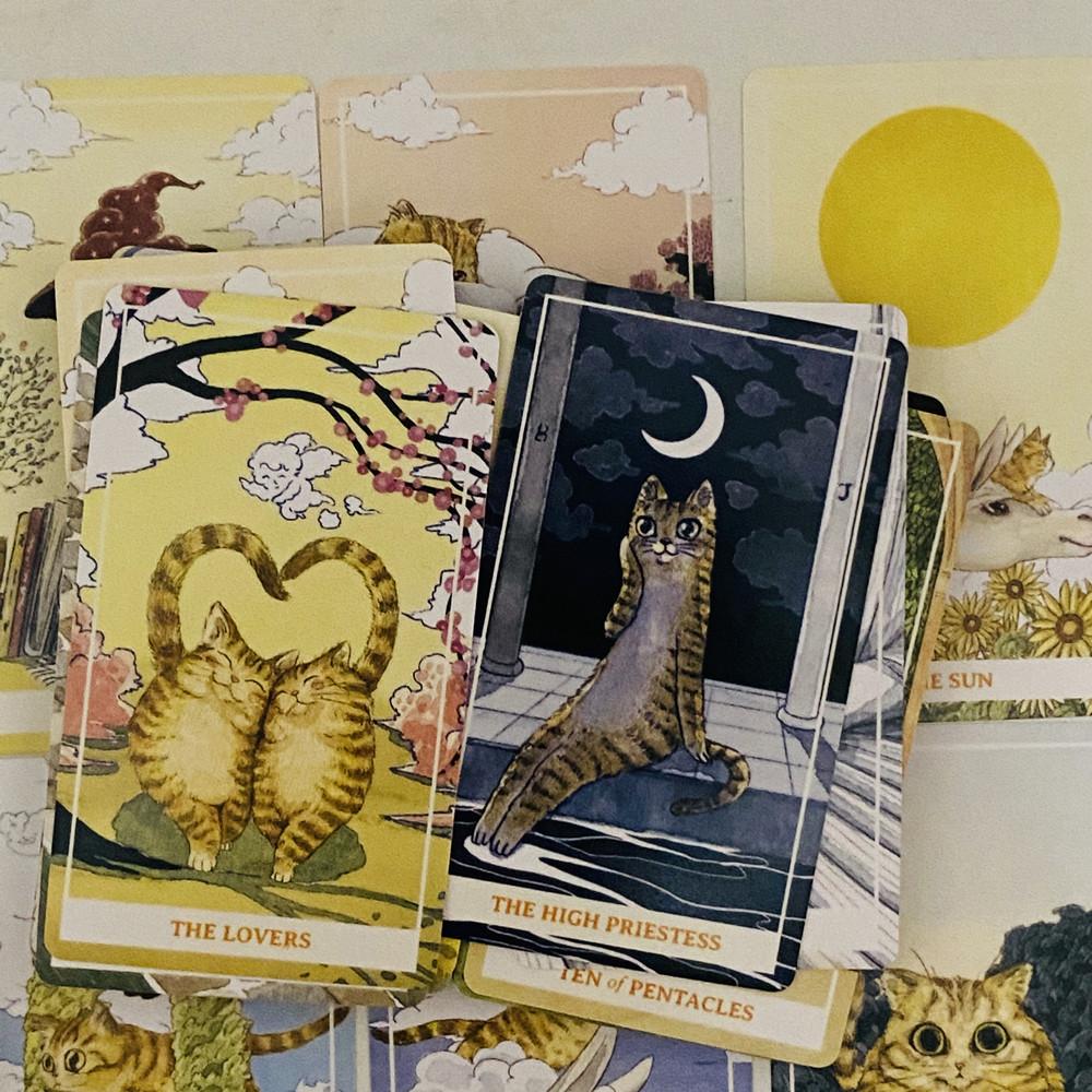Sunny Orange Cat Tarot Deck 78PCS English Cute Kitten Tarot Cards Divination Edition Deck Borad for Cat Lovers