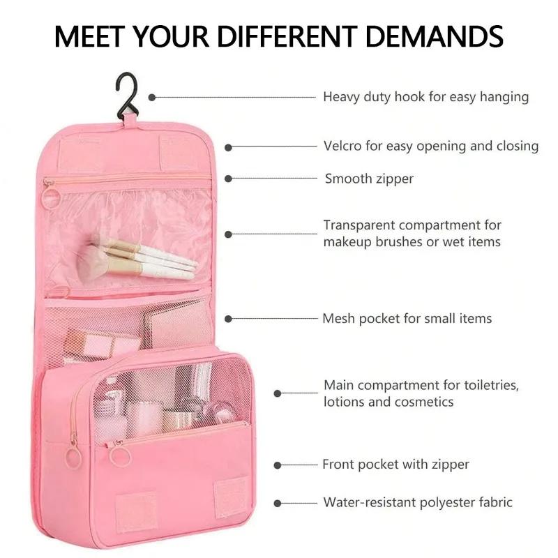 Portable Hanging Cosmetic Bag for Women, Large Capacity Travel Makeup Organizer with Compartments for Toiletries & Jewelry