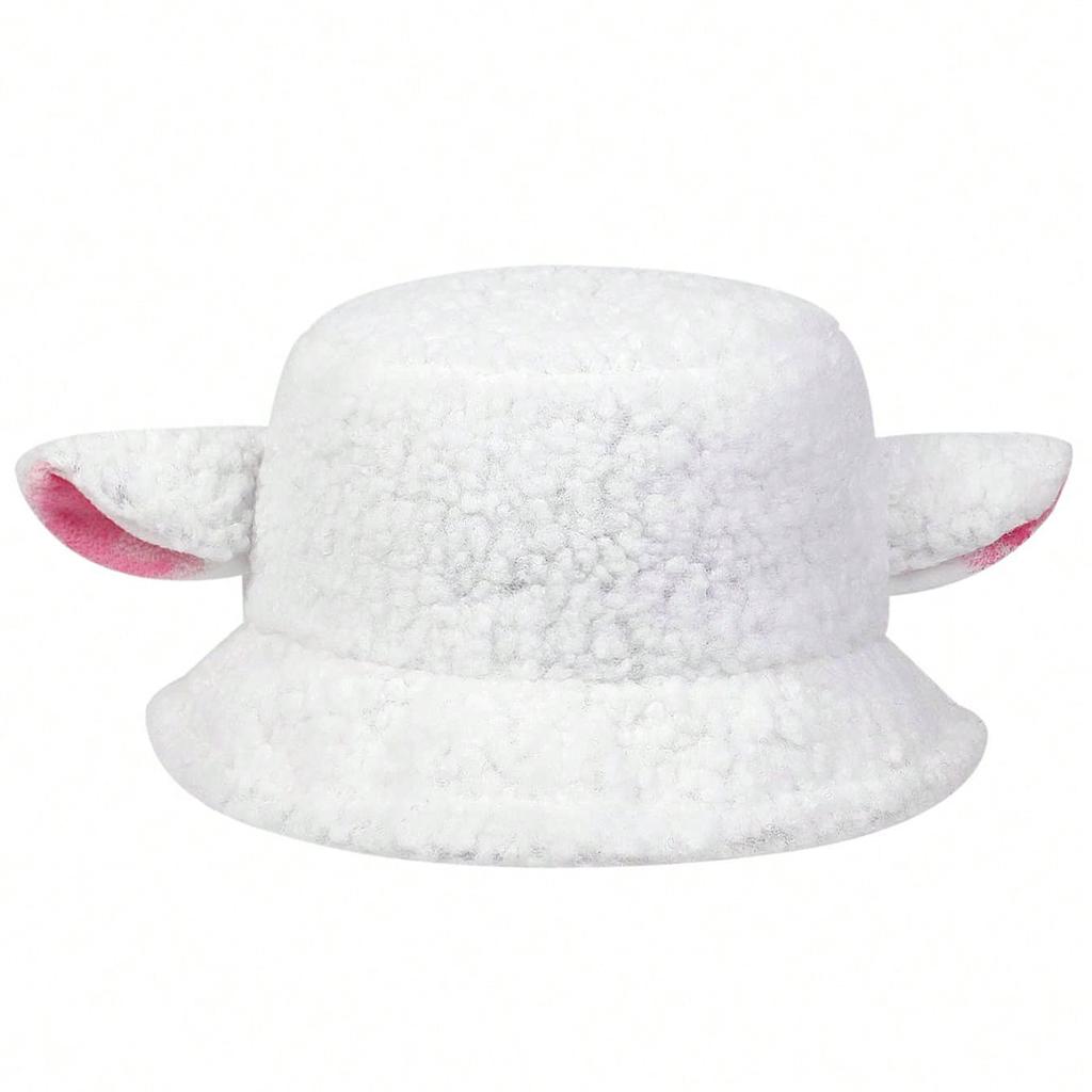 Niedlicher Schafsohr Plüsch Fischerhut Damen Mädchen Cosplay Lammwolle Mütze Herbst Winter Wärmer Kopfbedeckung Hüte Bucket Caps Dekoration