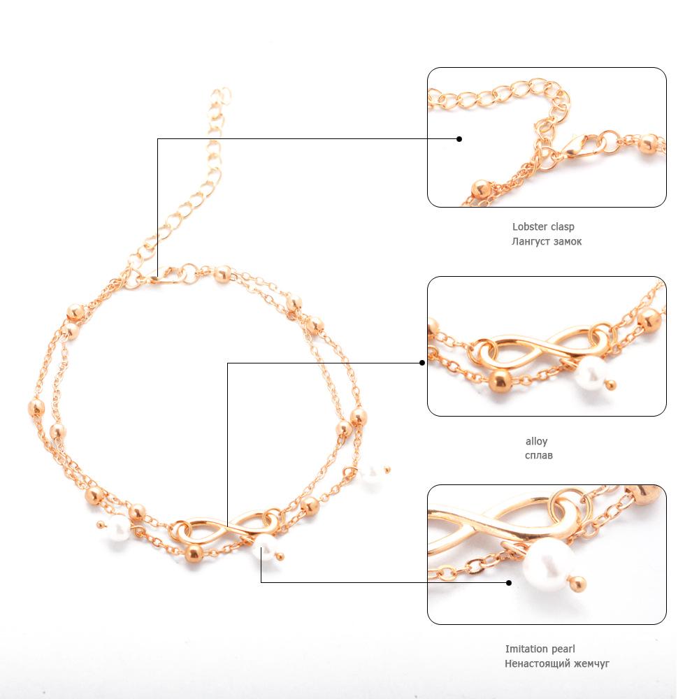 Trendy Double-Layer 8-Shaped Pearl Anklet and Beaded Bracelet Set