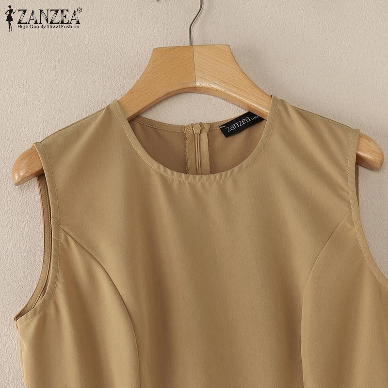 ZANZEA Women Casual Round Neck Summer Sleeveless Tank Dress