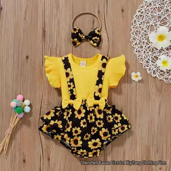 

Princess Style Baby Summer Romper Set: Triangle Onesie, Pull-Over Top, Bubble Pants, Skirt 70