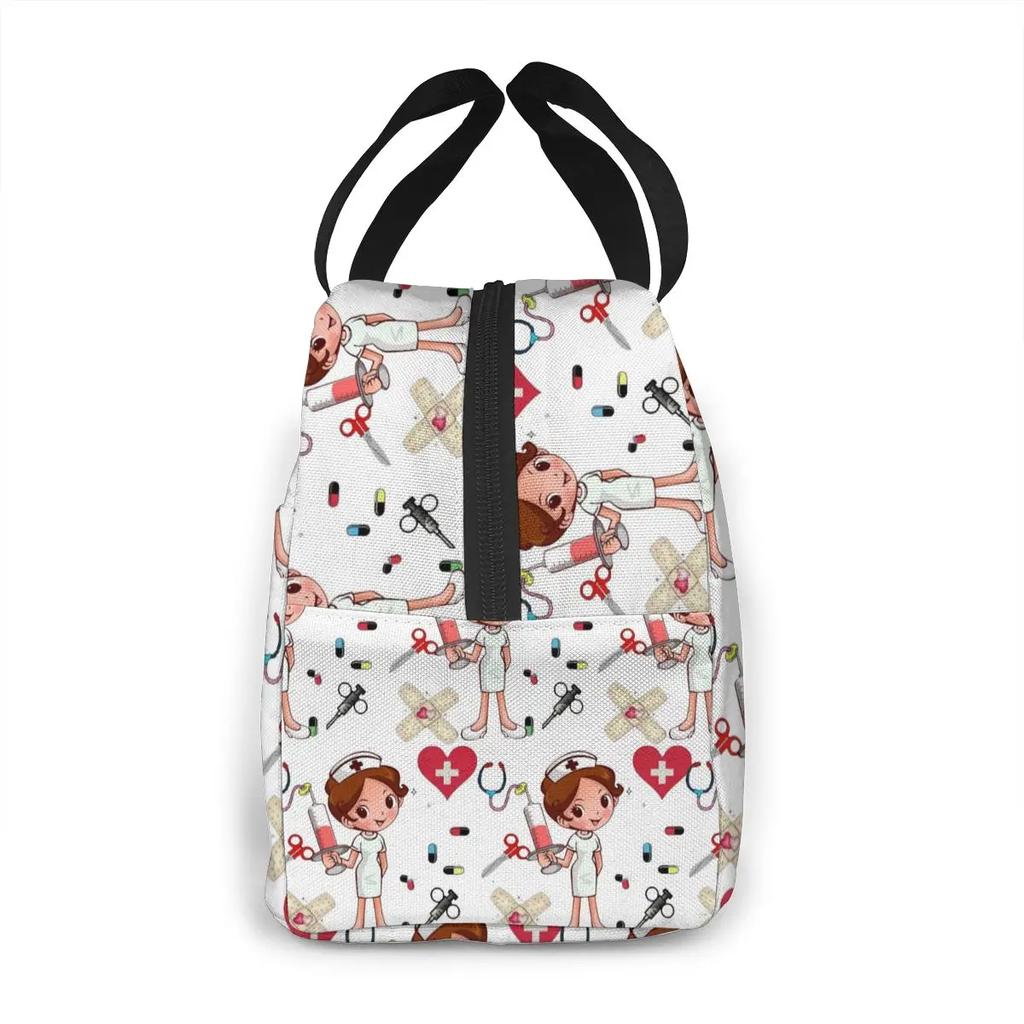 Tragbare Lunchtasche Cartoon Krankenschwester Muster Thermoisoliert Lunch Tote Kühltasche Handtasche Bento Beutel Behälter Schultaschen für Lebensmittel