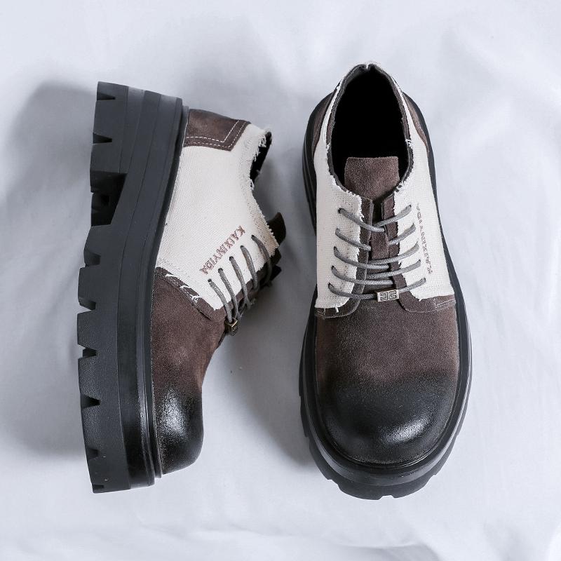 Autumn British Style Thick Soled Oxford Shoes Men's Lace Up Business Formal Round Toe Leather Shoes Derby Platform Casual Shoes